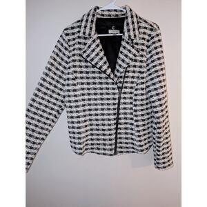 Cupio Women's Plaid Asymmetrical Moto Jacket / Blazer-  Size Large